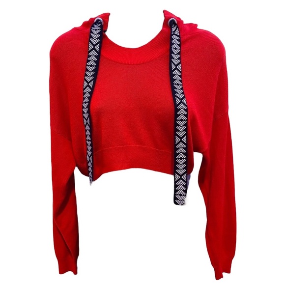 Red Cropped Hoodie Sweater - Picture 1 of 6